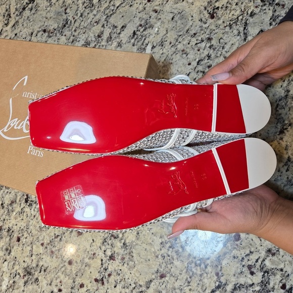 NEW Christian Louboutin Off White Mamastrapitina Flats with  Crystal Design 39 - Picture 10 of 12